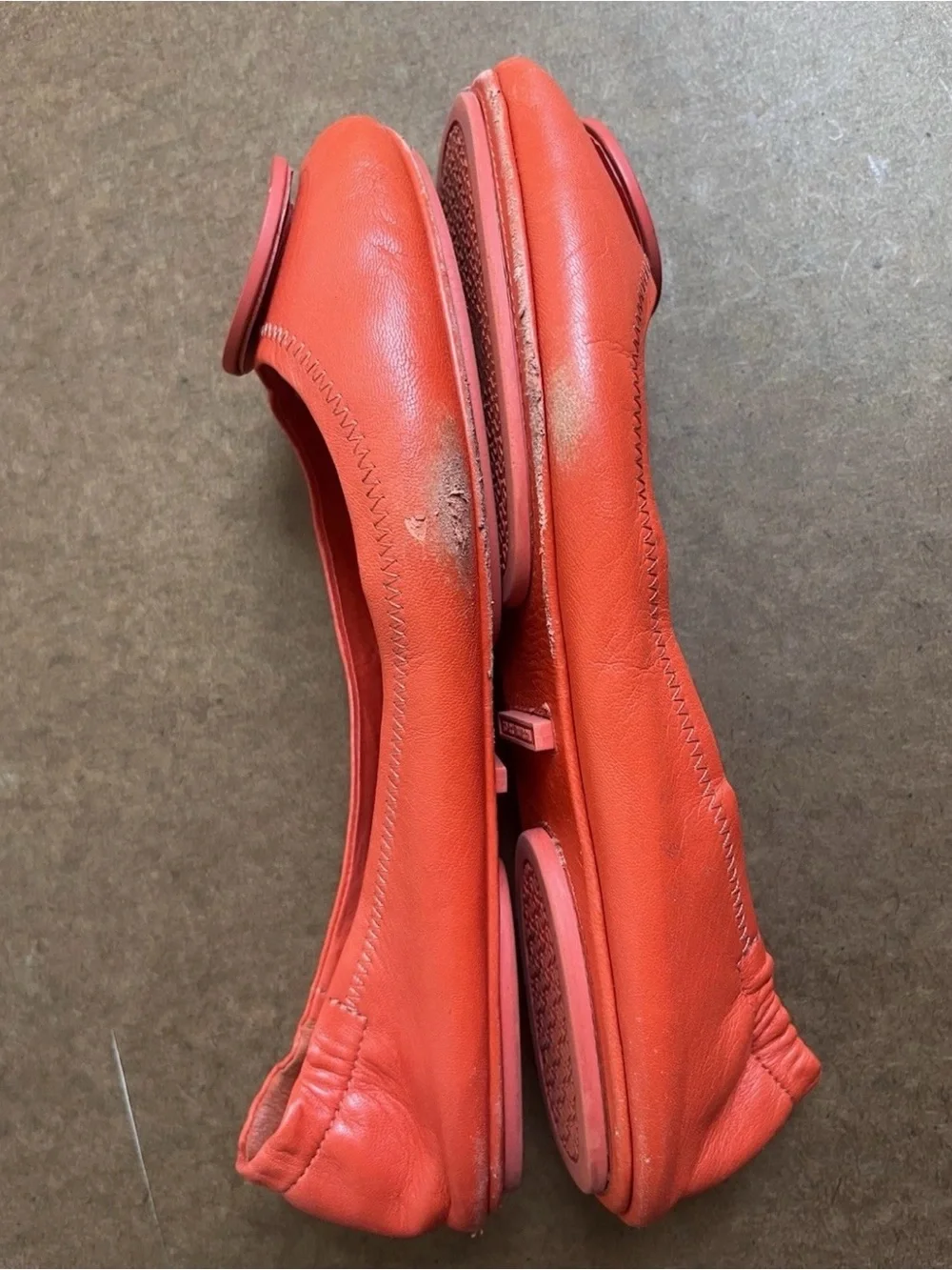Tory Burch Minnie Travel Ballet Flats with Logo Women’s Size 8M Poppy/Orange Red